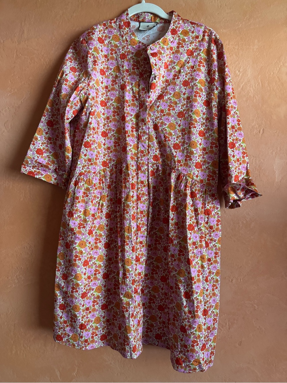 Tuckernuck Floral Cotton Shirt Dress Size L Pink Orange Cottage